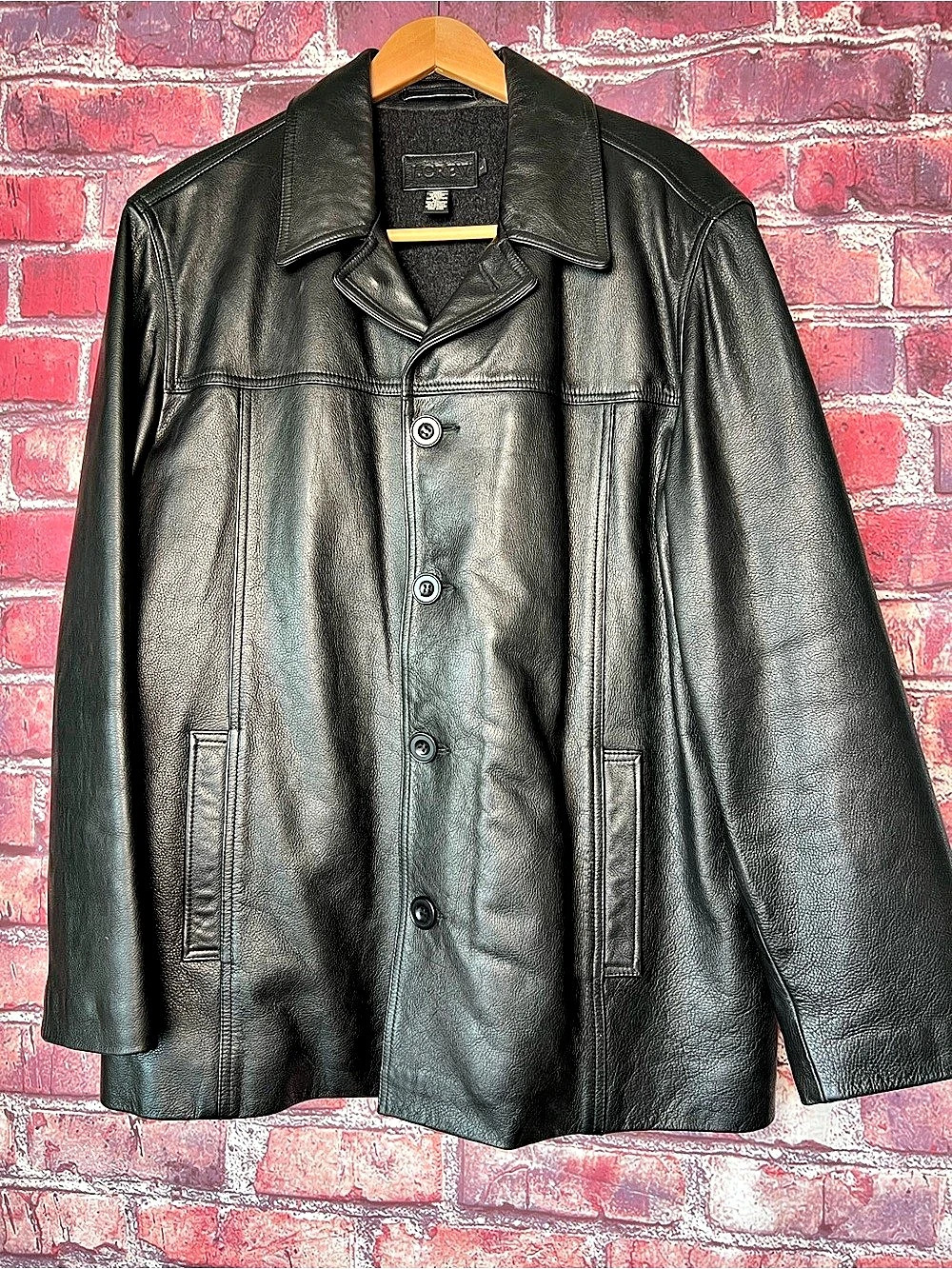 J.Crew Black Pebbled Leather Car Coat Jacket Wool Blend Lining Size Large